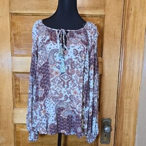 Willow and Root Boho Tie Front Long Sleeve Tunic L